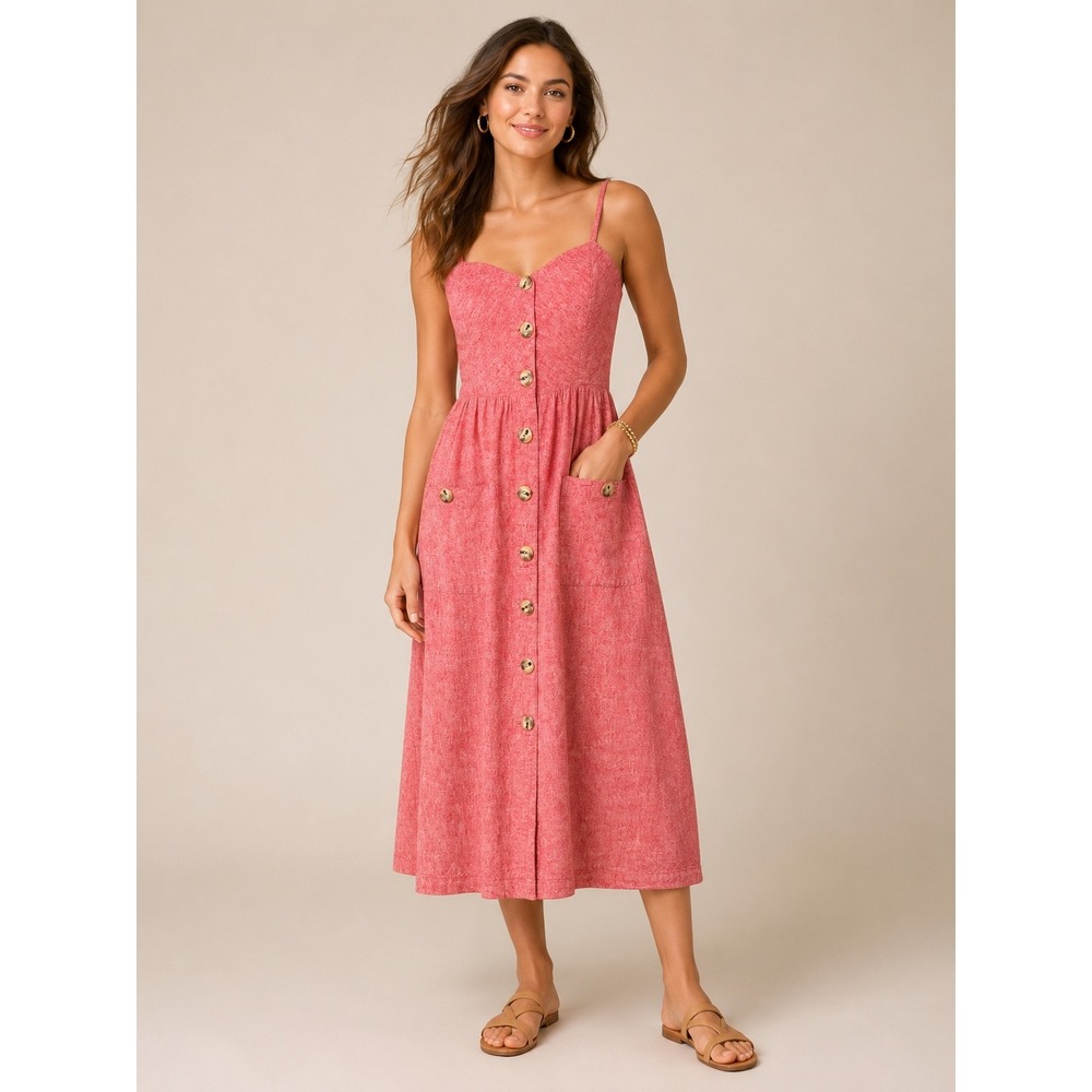 Indigo‎ Rein Womens Linen Blend Dress M Sweetheart Midi Cottage Boho Summer